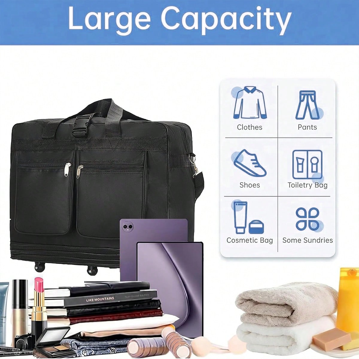 Schwarze Reisetasche mit Rolle – Foldable Rolling Luggage Bag Bewertung und Preis