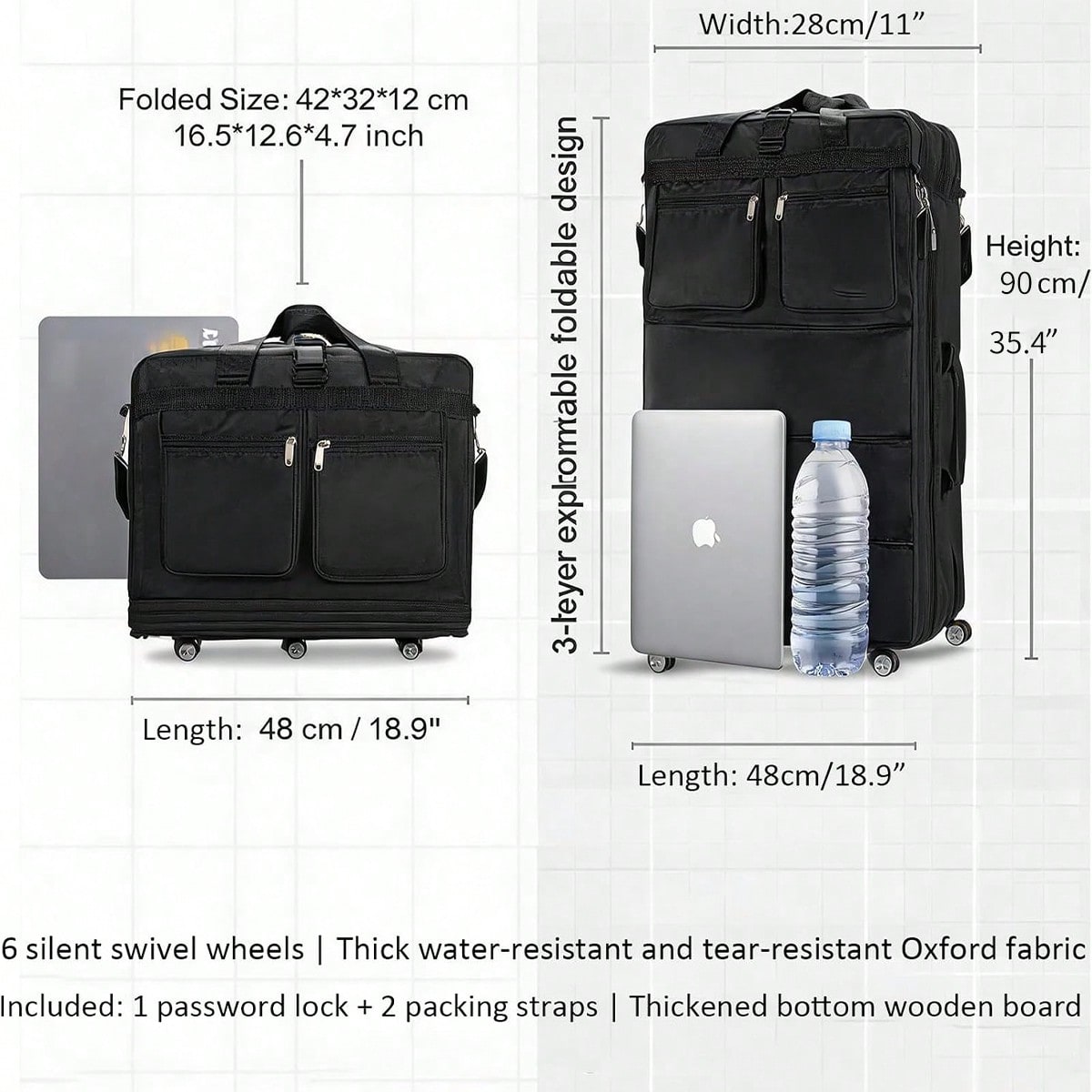 Schwarze Reisetasche mit Rolle – Foldable Rolling Luggage Bag Bewertung und Preis
